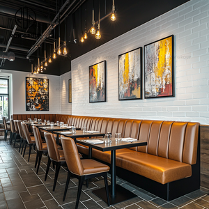 Juego de Muebles de Lujo Modernos para Cafetería, Hotel o Restaurante, con Mesa de Mármol Marrón, Sillas de Cuero, Bancos y Sofás - Product Image 6