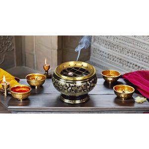 Quemador de incienso de pantalla de carbón de latón hecho a mano pequeño, incensario de Bakhoor decorado para uso doméstico de otoño, paquete de quemador de incienso Oud - Product Image 4