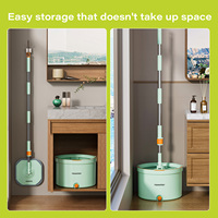 Serpillère Homettler à seau unique, essorage automatique à 360 degrés, écologique, déshydratation à 90-100%, microfibre télescopique