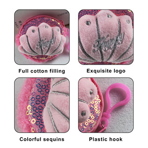 Mini porte-monnaie en peluche, porte-clés, macaron, paillettes, coquillage, sac de rangement cosmétique pour femmes, sac à main à fermeture éclair, porte-clés - Product Image 6