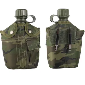 Canteen set includes 1L PE plastic American water bottle, olive green, with small bag