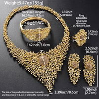 Parure de bijoux indienne pour mariée, style européen et américain, en or 18 carats incrusté de strass, comprenant collier, boucles d'oreilles, bagues et bracelets