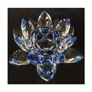 Wholesale 80MM Clear Blue Green Yellow Pink Purple Red Rainbow Glass Flower Crystal Lotus Candle Holders