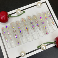 Nouveauté Ballerine de luxe Cercueil Stiletto Diamant Ongles à presser Faux ongles faits à la main pour une application au doigt Conception personnalisée