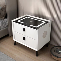 Table de chevet intelligente pour chambre à coucher, 2 tiroirs verrouillables, chargement sans fil, dessus en plexiglas, style moderne minimaliste, meuble de chevet pour la maison