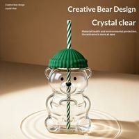 Bouteille d'eau en forme d'ours mignon avec couvercle en tricot et paille, résistante aux hautes températures, gobelet simple paroi, cadeaux pour enfants, vente en gros d'usine