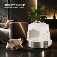 Toilette pour chat décorative et discrète en acier inoxydable avec plante artificielle, pour l'intérieur, contrôle des odeurs, bac à litière fermé