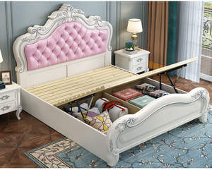 Tempat tidur kayu padat kelas atas, gaya Eropa furnitur kamar tidur putri, tempat tidur penyimpanan ganda 2 tempat - Product Image 3