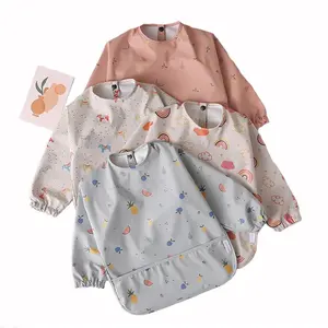 Elinfant wholesale customization color baby bib waterproof feeding long sleeves apron fabric baby bibs