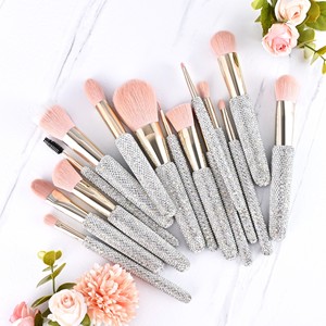 Paillettes Diamant Logo Rose Compact Glitz & Glam Premium Bling Luxury Rhinestone Makeup Brush Set 15pcs High Quality - Product Image 2