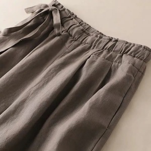Women's Pure Cotton Wide Leg Pants High Waist Side Tie Breathable Casual Pants Summer Thin Linen Style Khaki - Product Image 3