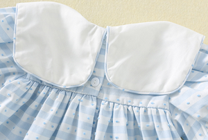 2026 <span class=keywords><strong>ชุด</strong></span>เดรสลายทางแขนสั้นปักลายเป็ดสีเหลืองสไตล์เกาหลีสำหรับเด็กผู้หญิงพร้อมปกเสื้อขนาดใหญ่ - Product Image 5