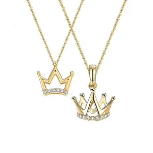 H&F Original Solid Gold Necklace Jewelry With Natural Diamond Crown Cute Rose 18k Real gold Chain For Women