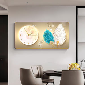 2025 New 60*30cm <strong>Large</strong> <strong>Wall</strong> Art <strong>Wall</strong> <strong>Clock</strong> Feather Crystal Porcelain Still Life Custom Watch for Home Decoration Painting - Product Image 3