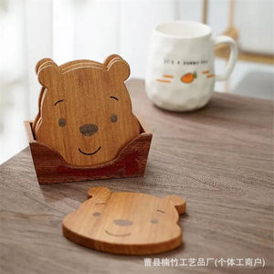 ชุดจานรองแก้วไม้ลายการ์ตูนหมีสำหรับกาแฟ ชา ถ้วย แผ่นรองกันความร้อน อุปกรณ์เสริมบนโต๊ะอาหารที่บ้าน - Product Image 2