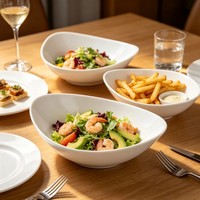 Groothandel Witte Porseleinen Bootvormige Schaal, Keramische Ovale Bootvormige Schaal voor Amuse, Fruitsalade, Hotel, Restaurant, Catering, Tafelgerei