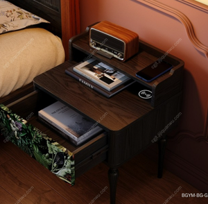 Mesita de Noche de Estilo Forestal Noruego, Simple, con Función de Carga Inalámbrica, Hecha de Madera de Fresno - Product Image 3