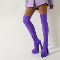 Bestop Bottes à fermeture éclair à talon bloc pour femme à double plateforme sur le genou en PU Sexy augmentant la hauteur pour l'hiver et l'automne
