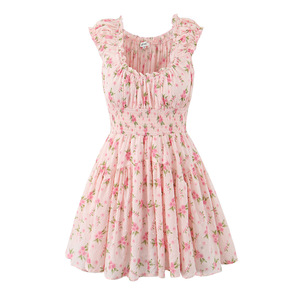 Nouvelle robe courte chic à imprimé floral doux, col asymétrique, taille cintrée, mini-jupe sexy et ajustée - Product Image 5