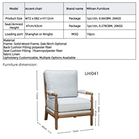 Fauteuil en lin bleu clair de style côtier décontracté |   Fauteuil d'appoint en bois Bobbin pour salon