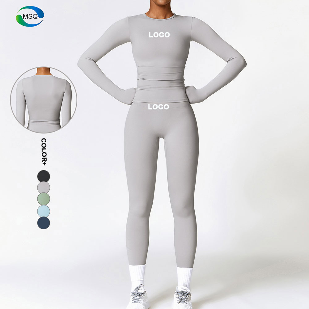 Wholesales High Elastic Quality Sports Workout Wear Long Sleeve Sets Gym Clothing Running Athletic Yoga Leggings Sets