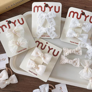 Barrettes pour <span class=keywords><strong>cheveux</strong></span> de fille en dentelle à nœud papillon, tissu beige, fil de <span class=keywords><strong>neige</strong></span>, accessoires pour <span class=keywords><strong>cheveux</strong></span> de princesse, queue de cheval - Product Image 2