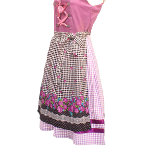 Robe traditionnelle Dirndl pour femmes, jupe à carreaux rose, broderie florale, corsage à lacets, coupe trapèze, longueur midi, costume folklorique - Product Image 6