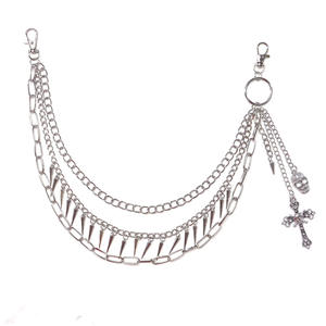 Multi Layered Studded Trouser <b>Chain</b> With <b>Cross</b> And Skull Pendant Tibetan Silver Waist <b>Chain</b> Casual Fashion Body <b>Chain</b> - Product Image 5