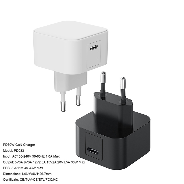 European Standard GaN GaN30w Charger PD3.0 Single C-port Dual C-port Fast Travel Charger Has Passed CE Certification