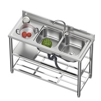 Table d'évier de cuisine commerciale à Double bol en acier inoxydable séparable facile à installer Portable sous le support de rangement éviers à deux trous