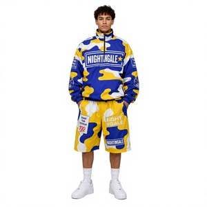 Conjunto de Chaqueta Cortavientos y Pantalones Cortos Deportivos de Nailon Reflectante con Diseño de Camuflaje de Última Moda para Hombre - Product Image 1