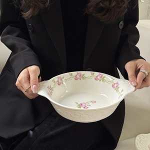 Nouvelle grande plaque de service de Nouvel An, style manoir français, à motifs floraux en relief, compatible micro-ondes, avec double poignée - Product Image 4