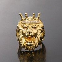 Bague Lion Hip Hop pour Homme en Or Plaqué Or 18 carats avec Zircone Cubique Glacée, Design Simple en Gros