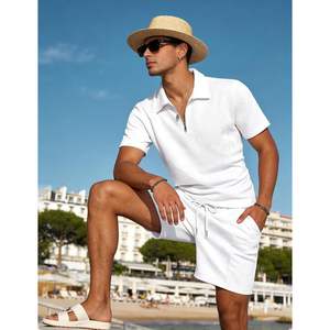 Conjunto de pantalones cortos de verano para hombre, 2 piezas, de algodón tejido, transpirable, para golf y ropa informal. - Product Image 2