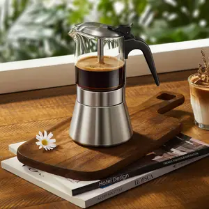 新款式热卖3/6/9杯意大利意式浓缩咖啡摩卡壶手动机高玻璃顶耐热莫卡壶咖啡机