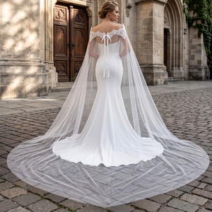 YouLaPan VG36 <span class=keywords><strong>Cardigan</strong></span> <span class=keywords><strong>long</strong></span> fait main en dentelle appliquée, Cape de mariage, Accessoires de traîne, Châle de mariée - Product Image 4