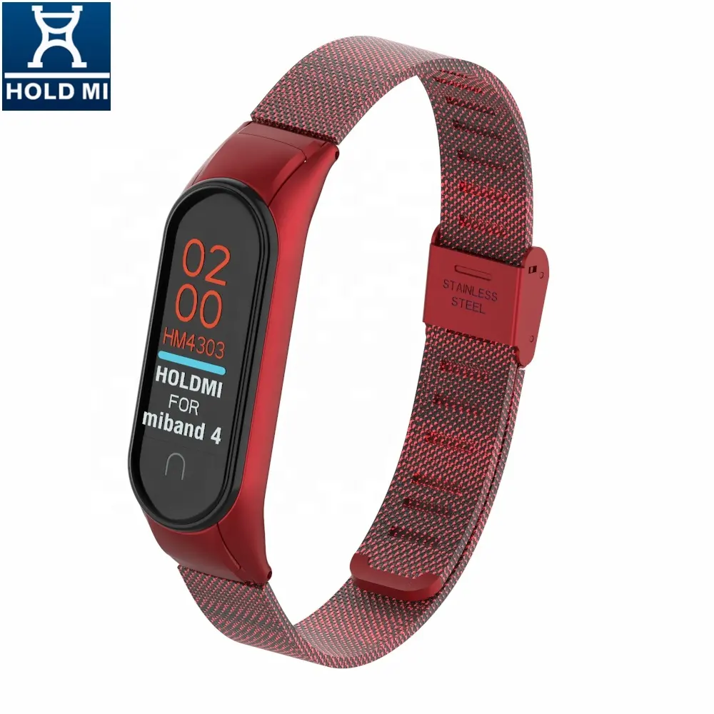 Color High Class Watch Strap Red for Xiaomi Mi Band 4 and 3 Stainless Steel Luxury ODM Holdmi 43035 Series