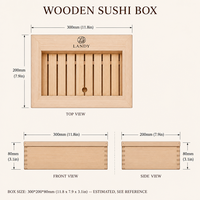 Boîte à sushi en bois massif naturel, style japonais, plateau de service pour sashimi avec couvercle transparent pour fruits de mer et viande