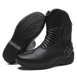 Nouvelle collection – Bottes de moto touring noires imperméables en cuir pleine fleur à bout rond, montantes au-dessus du genou, sur mesure - Product Image 1