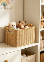 Panier de rangement multi-usages en rotin tressé 100% fait main avec poignée, organisateur de jouets et d'objets divers, panier en osier