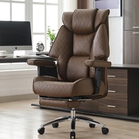 Chaise de bureau confortable et rembourrée en marron, capacité 400 lbs, pour PDG, bureau à domicile, grande taille, avec repose-pieds pour personnes corpulentes