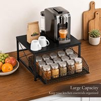 Organisateur avec tiroir de rangement, panier de rangement intégré, étagère supérieure pour épices, dosettes de café et articles essentiels de garde-manger