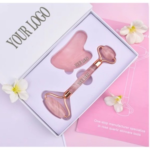 High Quality Rose Quartz <b>Jade</b> <b>Roller</b> Gua Sha Set with Box - Product Image 3