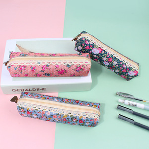 حقيبة أقلام قماشية أنيقة عالية الجودة بنمط الغابة، حافظة أقلام للطلاب بنقشة زهور ونقاط عتيقة - Product Image 3