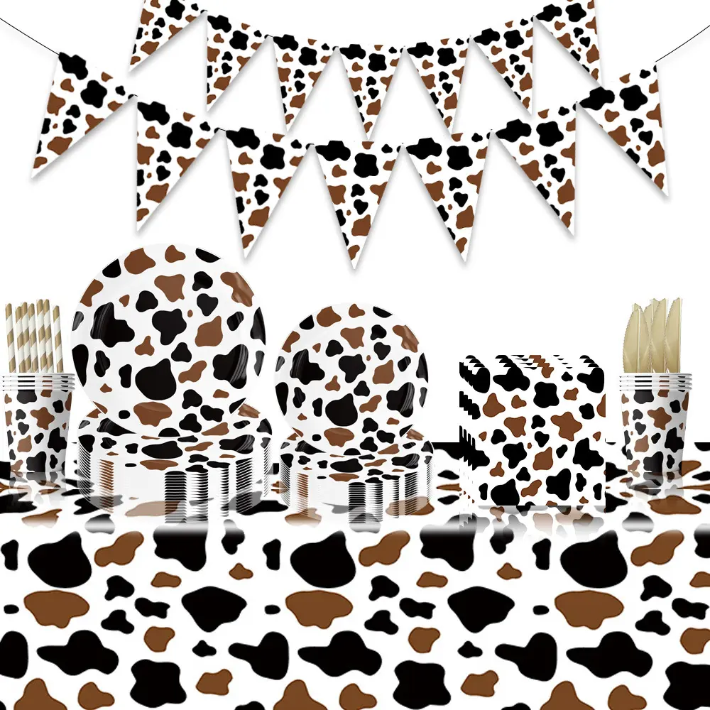 Тематическая посуда для фермы черная коричневая коровья салфетка детские украшения для дня рождения Детские принадлежности для душа