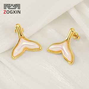 Zogxin Geometric Mermaid Tail Stud Earrings Gold Stainless Steel Party Fashion Jewelry - Product Image 1