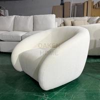 Fauteuil d'appoint pivotant OAKEN moderne en bouclette, fauteuil de salon incurvé et rembourré, fauteuil de détente rotatif rond