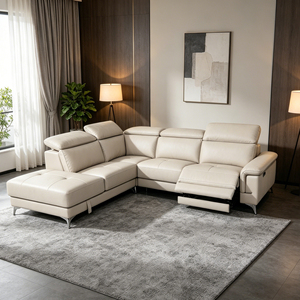 Canapé <span class=keywords><strong>d</strong></span>'angle moderne en cuir véritable, idéal pour appartement, avec chaise longue inclinable - Product Image 1
