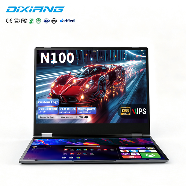 Laptop DIXIANG OEM Intel N100 Hot Selling Dual Screen 14 Inch IPS Wireless RAM 16GB 1TB SSD YOGA Notebook Tablet PC 2 in 1