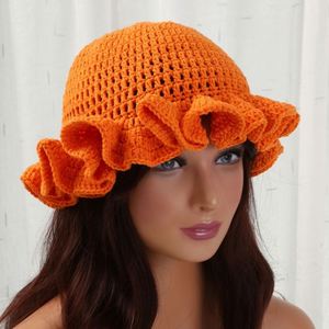 Wholesale Fashion Handmade Crochet Bucket <b>Hat</b> Unisex <b>Winter</b> Ruffle Knitted <b>Hat</b> Travel Common - Product Image 6